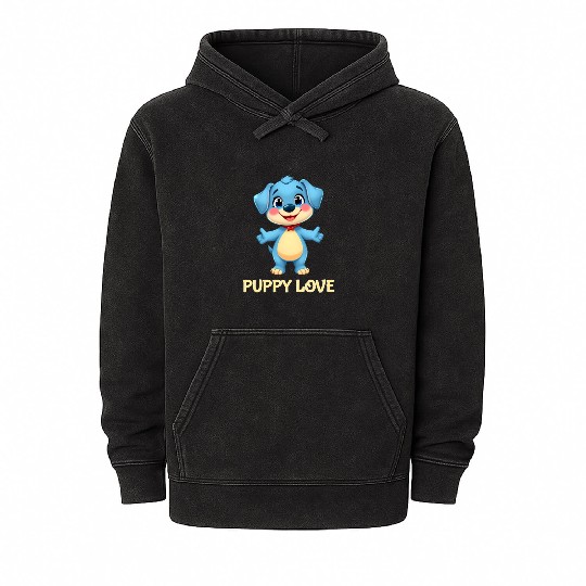 Blue Puppy Love Cartoon - Playful Pet Character Mineral Wash Hoodies