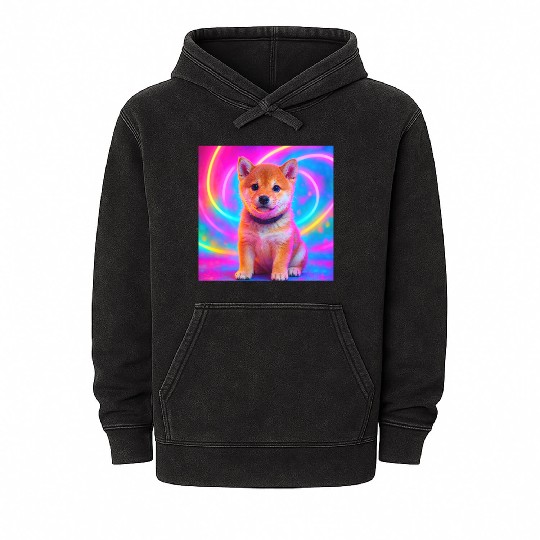 Neon Shiba Vibes – Kawaii Puppy Magic Mineral Wash Hoodies