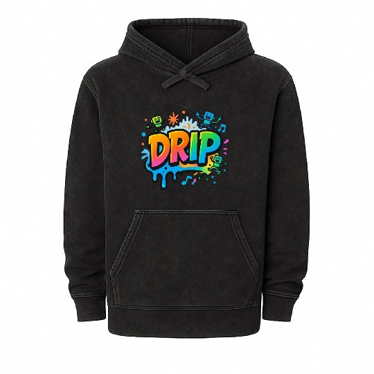 DRIP Graffiti Robot Mineral Wash Hoodies – Fun Streetwear Style