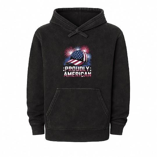 Proudly American Hat With Fireworks and Stars Mineral Wash Hoodies