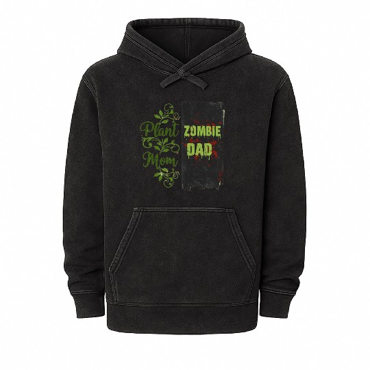 Plant Mom Zombie Dad Couple Design Mineral Wash Hoodies