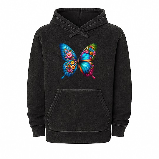 Colorful Butterfly Nature Inspired Summer Vibes Mineral Wash Hoodies