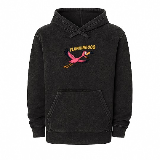 FLAMIIINGOOO – Funny Cartoon Flamingo in Flight De Mineral Wash Hoodies