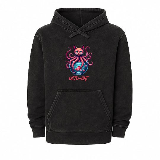 Octo-Cat Creepy Cute Hybrid Monster Design Mineral Wash Hoodies