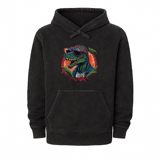 Cool T-Rex in Sunglasses With Mineral Wash Hoodies Art