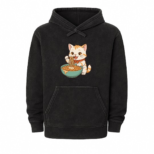 Happy Noodle Cat – Cute and Fun Design for Ramen Mineral Wash Hoodies