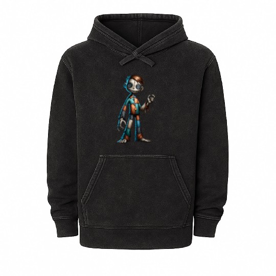 Stitched Button-Eyed Doll – Creepy Patchwork Puppe Mineral Wash Hoodies