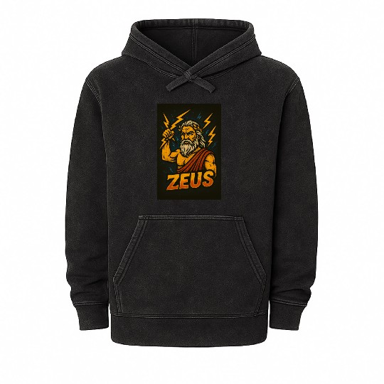 Epic Zeus Thunderbolt Illustration Mineral Wash Hoodies