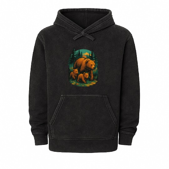 Mama Bear and Cubs Forest Mineral Wash Hoodies – Bold Wildlife
