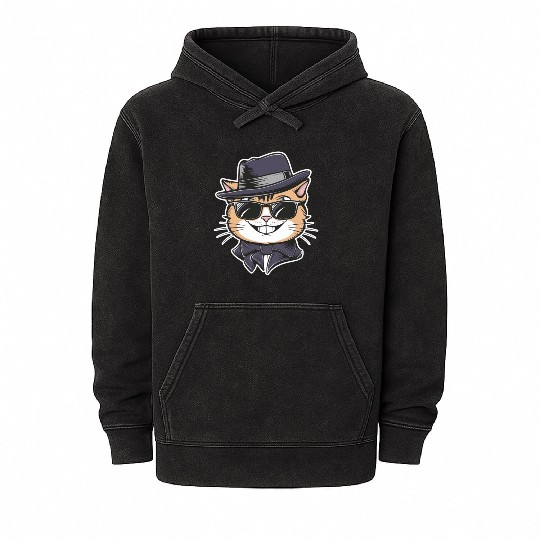 Stylish cartoon cat with a smile and sunglasses Mineral Wash Hoodies