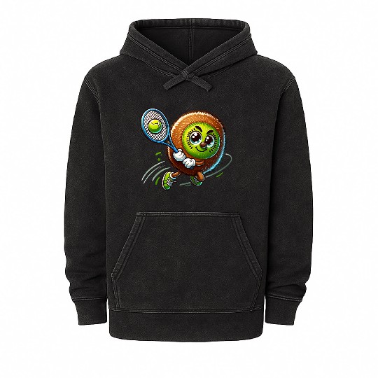 Kiwi Tennis Star – Furry Fruit Champion on Court Mineral Wash Hoodies