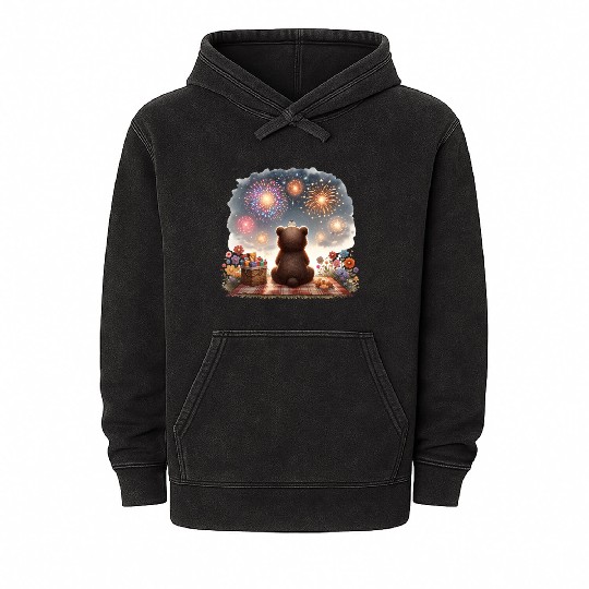 Fireworks Picnic Bear – Night Sky Celebration View Mineral Wash Hoodies