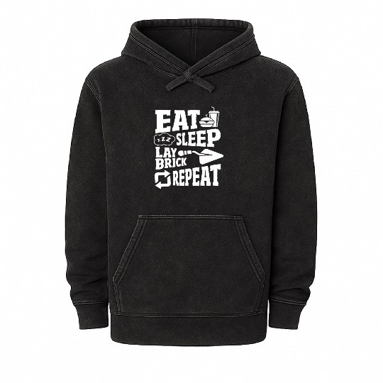 Bricklayer Eat Sleep Lay Brick Repeat Mineral Wash Hoodies