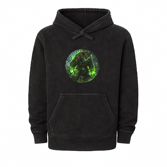Magic Bear with Green Energy and Cracked Surface Mineral Wash Hoodies