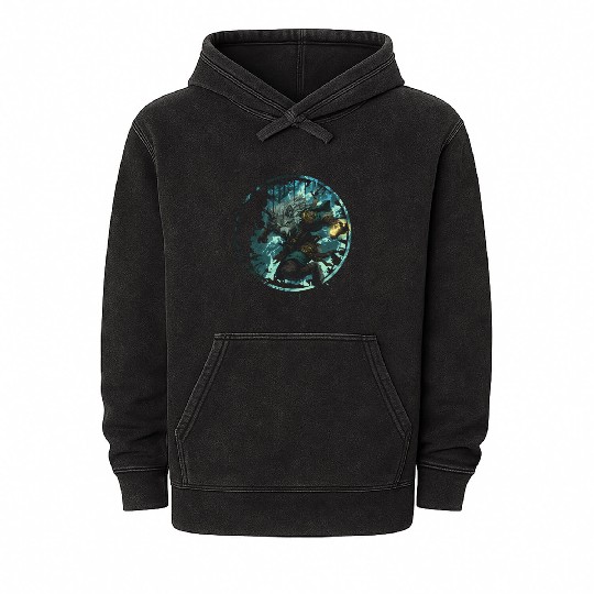 Mystical Werewolf With Magic In The Dark Forest Mineral Wash Hoodies