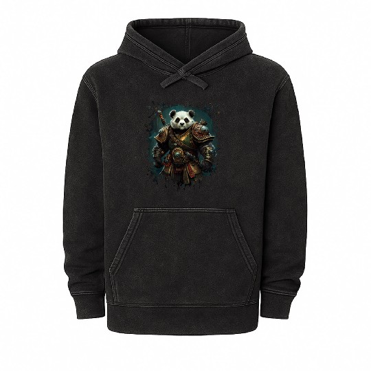 Panda Hero In Gold Armor Against Fantasy Backdrop Mineral Wash Hoodies