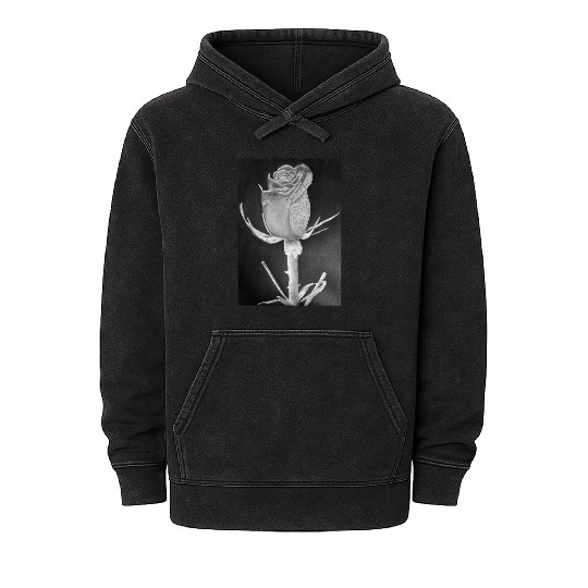 Realistic Graphite Rose & Dew Drawing - RT Art © Mineral Wash Hoodies