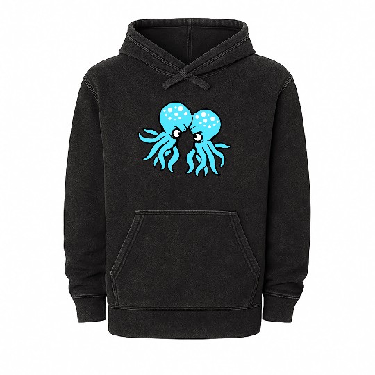 2 Octopus friends Two fighting enemies Rivals Team Mineral Wash Hoodies