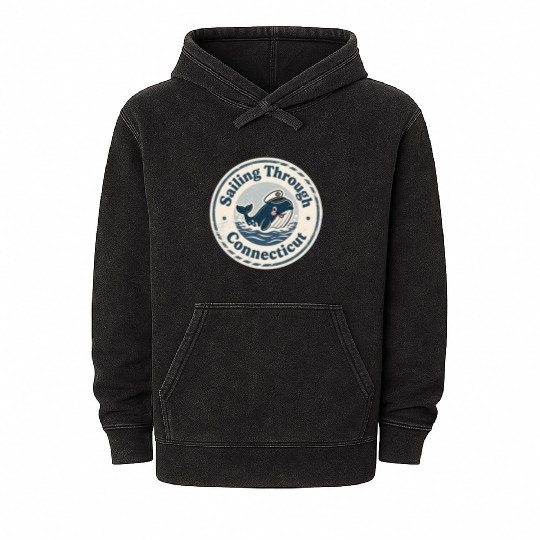 Connecticut Whale Captain Design Mineral Wash Hoodies