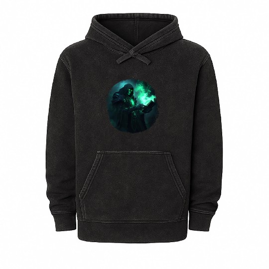 Green Shadow Mage with Burning Spell Book Mineral Wash Hoodies