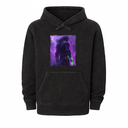 Dark Spell Warrior with Purple Mist Energy Mineral Wash Hoodies