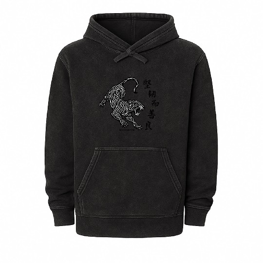 Tribal Tiger Tattoo Mineral Wash Hoodies