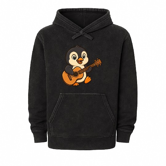 Cute penguin guitarist musician cartoon rocker Mineral Wash Hoodies