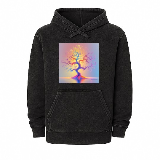 Psychedelic Tree of Light –Minimal Abstract Nature Mineral Wash Hoodies