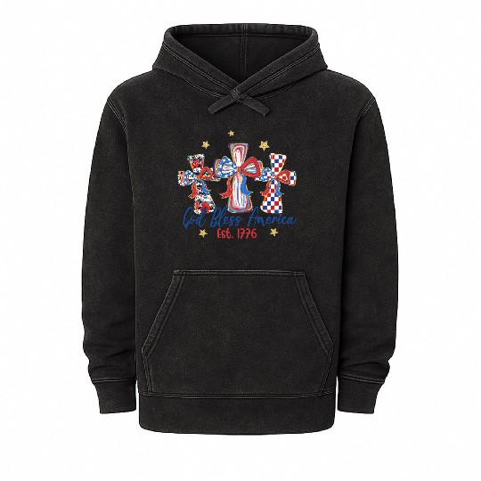 Patriotic Cross 4th of July Mineral Wash Hoodies