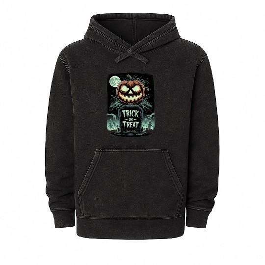 Halloween Horror Scary Thriller Trick Or Treat Mineral Wash Hoodies
