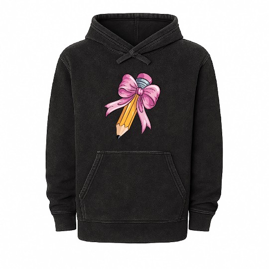 Teacher Coquette Bow Pencil Bow Mineral Wash Hoodies