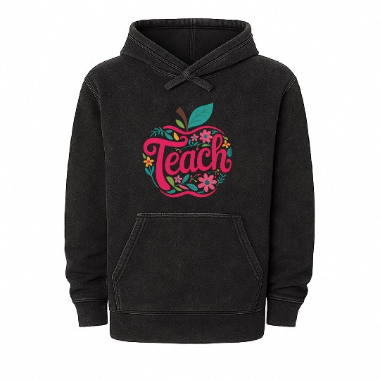 Teacher Apple Floral Teacher Mineral Wash Hoodies