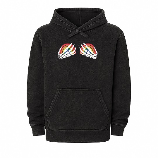 LGBTQ Skeleton Hand Rainbow Mineral Wash Hoodies