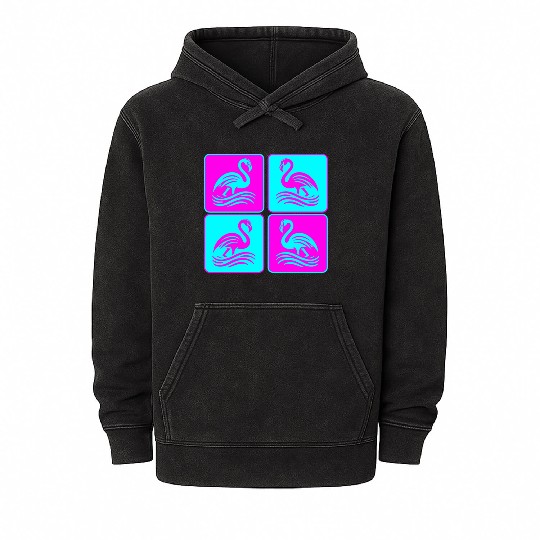 Flamingo Waves Pop Art Mineral Wash Hoodies