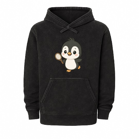 Cute penguin tennis player cartoon chibi sport Mineral Wash Hoodies