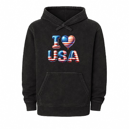 I Love USA - Happy Balloon Version Mineral Wash Hoodies