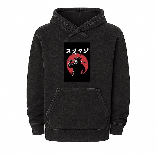 Japanese Warrior Holding Sword with “JP KOUASSI” Mineral Wash Hoodies