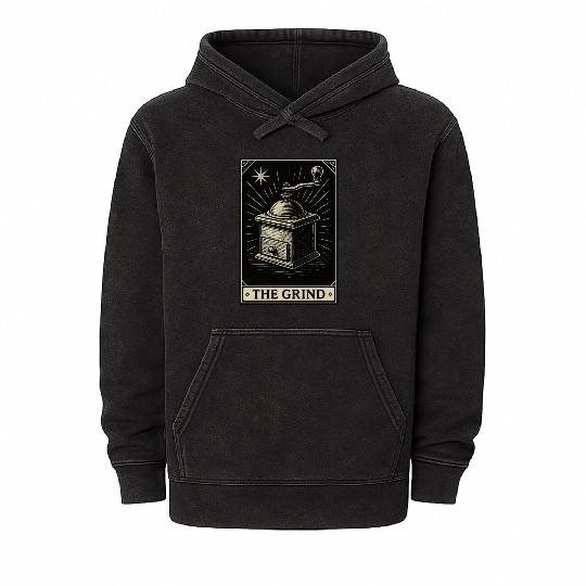 The Grind – Coffee Tarot Manual Grinder Card Mineral Wash Hoodies