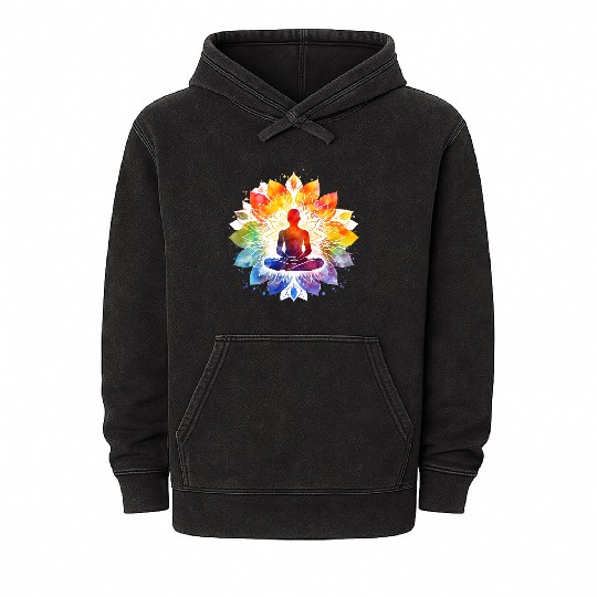Retro Zen Lotus Meditate Rainbow Mineral Wash Hoodies