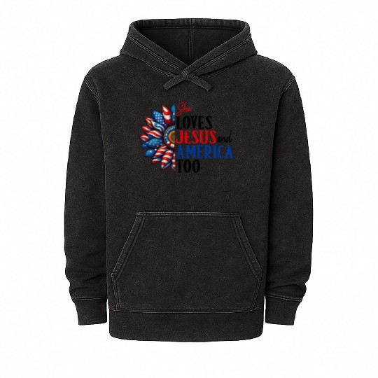She Loves Jesus and America Too 4th of July Mineral Wash Hoodies