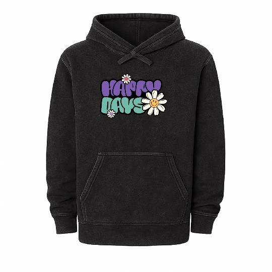 Happy Days | Groovy Retro Daisy Flower Mineral Wash Hoodies