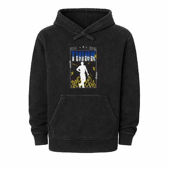 Think Abstract Player Silhouette Flames Art Mineral Wash Hoodies