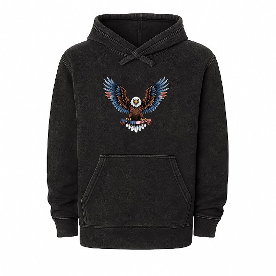 brow blue eagle with us flag Mineral Wash Hoodies