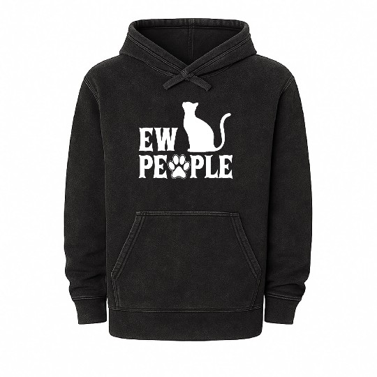 Ew People Retro Cat Funny Mineral Wash Hoodies