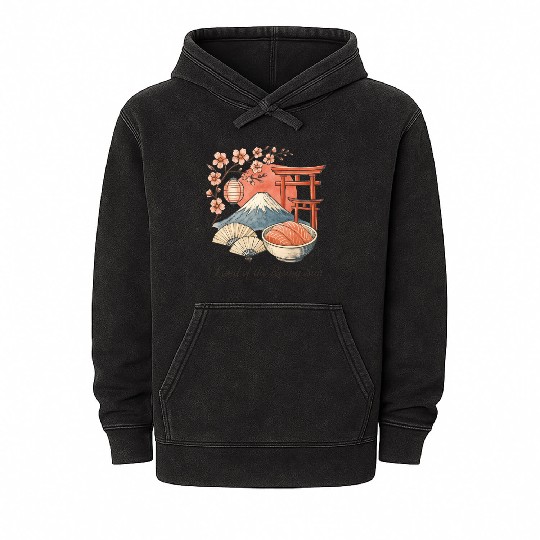Japan Culture - Mount Fuji & Sakura Vintage Art Mineral Wash Hoodies