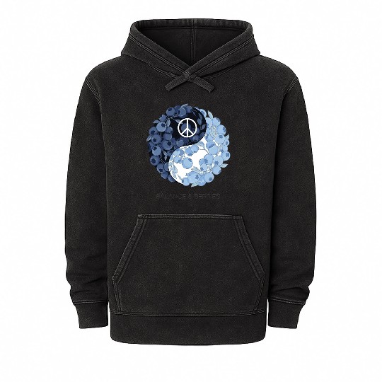 Balance & Berries – Yin Yang Blueberry Peace Desig Mineral Wash Hoodies