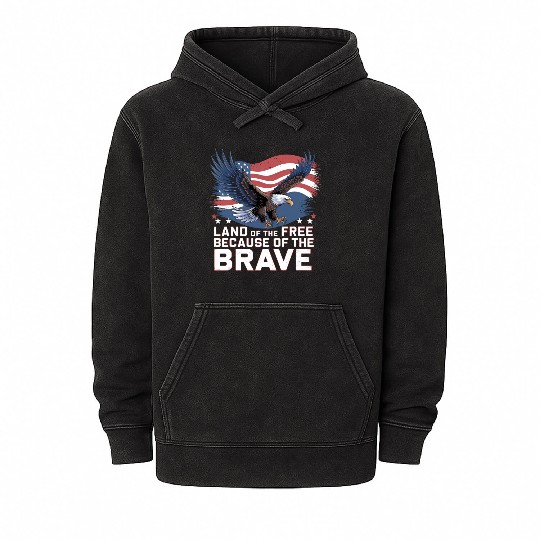 Land of the Free Because of the Brave Mineral Wash Hoodies