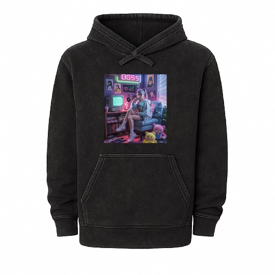 Y2K Gamer Girl Vibes – Retro Tech & Neon Room Aest Mineral Wash Hoodies