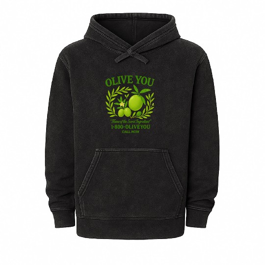 Olive You Cute Vintage Pun Graphic Mineral Wash Hoodies