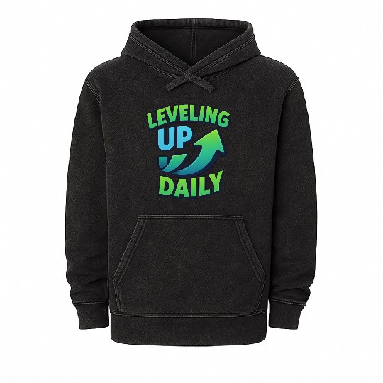 Level Up Daily – Gamer Mindset Streetwear Mineral Wash Hoodies